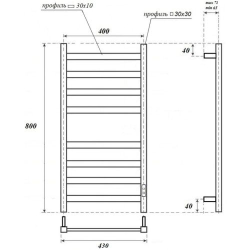 Полотенцесушитель электрический 100Вт APEXTERMO Терра TR00184GN 800x400 мм оружейная сталь