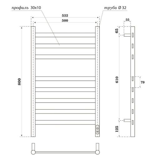 Полотенцесушитель электрический 100Вт APEXTERMO Сфера SF00185WM 800x500 мм с крючками, белый матовый