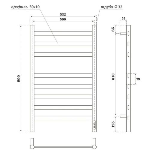 Полотенцесушитель электрический 100Вт APEXTERMO Сфера SF00185BM 800x500 мм с крючками, черный матовый