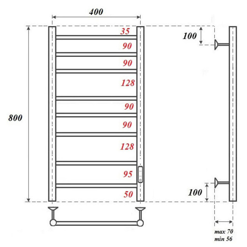 Полотенцесушитель электрический 100Вт APEXTERMO Стелла ST00184BM 800x400 мм черный матовый