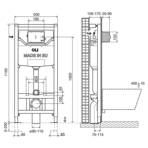 Инсталляция для подвесного унитаза OLI 879235pKA01 OLI 120 ECO Sanitarblock, с кнопкой KARISMA белая, пневматическая