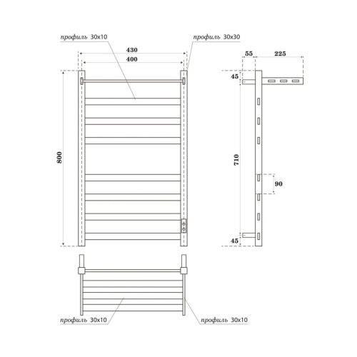 Полотенцесушитель электрический 115Вт APEXTERMO Терра TR11184GF 800x400 мм с крючками и полкой, графит метал.