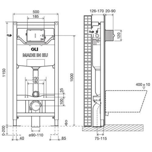 Инсталляция для подвесного унитаза OLI 879235pKA06 120 ECO Sanitarblock, с кнопкой Nimbe Karisma Delice хр. гл., пневматическая