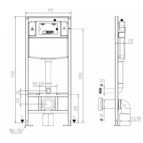 Инсталляция для подвесного унитаза Watersense Alina 55 W00179 без кнопки 1130х470х102 мм