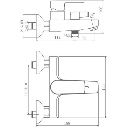 Смеситель для ванны Haiba HB60719-3 оружейная сталь
