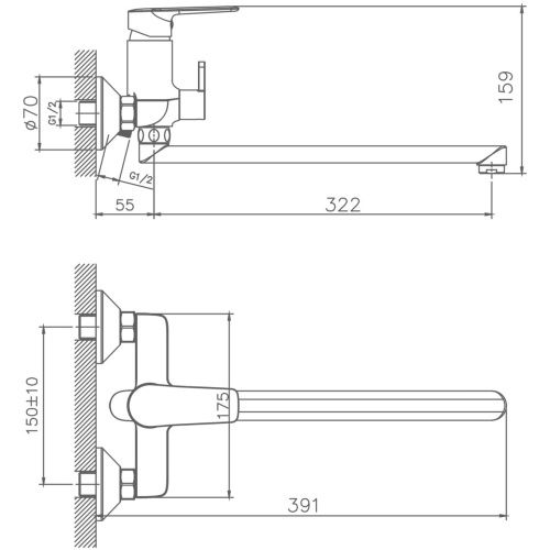 Смеситель для ванны Haiba HB22563 длинный излив, хром
