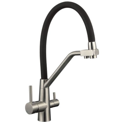 Смеситель для кухонной мойки Fmark FS0662-XL01 под фильтр питьевой воды, с гибким изливом, сатин