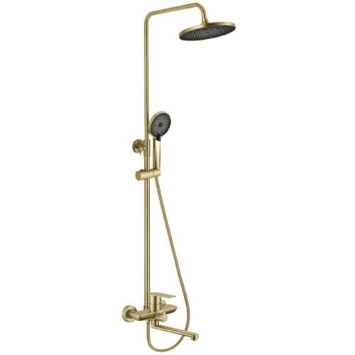 Душевая стойка Fmark FS8845-25C со смесителем, лейкой и тропическим душем, матовое золото (6)