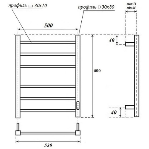 Полотенцесушитель электрический 85Вт APEXTERMO Терра TR00165NK 600x500 мм нержавеющая сталь, никель