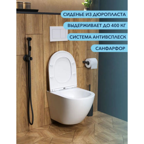 Унитаз подвесной безободковый торнадо Watersense Milana S Vortex W00079 49х37х36 см микролифт, дюропласт