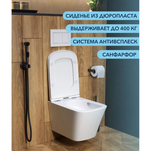 Унитаз подвесной безободковый торнадо Watersense Eva Vortex W00082 49х34х35 см микролифт, дюропласт