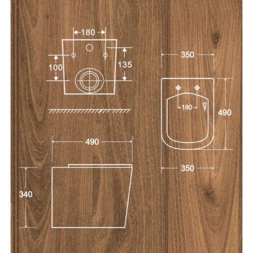Унитаз подвесной безободковый торнадо Watersense Eva Vortex W00082 49х34х35 см микролифт, дюропласт
