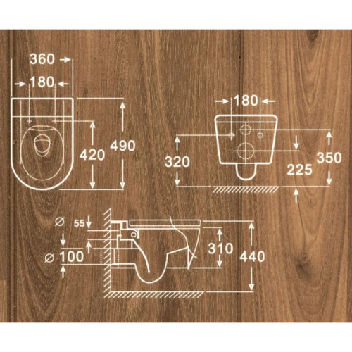 Унитаз подвесной безободковый торнадо Watersense Milana Pro Vortex W00159 49х31х36 см микролифт, дюропласт