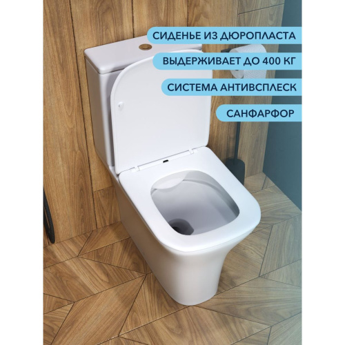 Унитаз напольный безободковый Watersense Eva Pro W00138 микролифт, дюропласт,61,6х37х80,5см