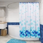 Штора для ванной Fora PH98 Цветочный дождь, голубая с кольцами 180х180