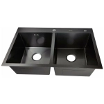Мойка для кухни врезная AVINA HM7848/2 черная из нержавеющей стали, 78*48 см 2 чаши с сифоном, коландером, дозатором