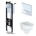 Комплект Инсталляция АНИ Пласт WCP4141A с механической кнопкой, хром WP1410 + Унитаз подвесной РИО Люкс 30745 дюропласт с микролифтом ROSA, Комплекты инсталляции с унитазом, ,