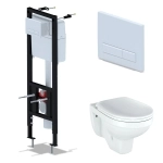 Комплект Инсталляция АНИ Пласт WCP4140A с механической кнопкой, белая WP1400 + Унитаз подвесной РИО Люкс 30745 дюропласт с микролифтом ROSA, Комплекты инсталляции с унитазом, ,