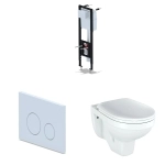 Комплект Инсталляция АНИ Пласт WCP4130A с механической кнопкой, белая WP1300 + Унитаз подвесной РИО Люкс 30745 дюропласт с микролифтом ROSA, Комплекты инсталляции с унитазом, ,