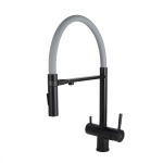 Смеситель для кухни Wasser Zimmer ZM-2011Q черный, с гибким изливом, подключением к фильтру питьевой воды, серый излив, SUS304