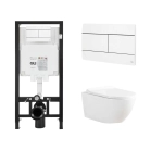 Комплект Инсталляция OLI 80 ECO mechanic с кнопкой Slim белая 886914SLO1 + Унитаз подвесной Knois KN9722001 безободковый, с крышкой 53,3х36,5х35,5 см.