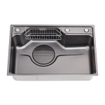 Мойка для кухни врезная Fmark FSC6845Q графит из нержавеющей стали, 68*45 см с сифоном, коландером, мусоросборником, корзинкой для губок