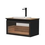Тумба для ванны подвесная со столешницей EQUIL Strong 80.1Y, tpSTRONG80.1Y-35.36, дуб черный/дуб эвок с раковиной E408D