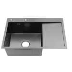Мойка для кухни врезная Fmark FSC6550Q- L графит из нержавеющей стали, 65*50 см левая с сифоном