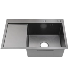 Мойка для кухни врезная Fmark FSC7550Q-R графит из нержавеющей стали, 75*50 см правая с сифоном