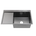 Мойка для кухни врезная Fmark FSC6550Q-R графит из нержавеющей стали, 65*50 см правая с сифоном