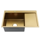 Мойка для кухни врезная Fmark FSC6550C-L матовое золото из нержавеющей стали, 65*50 см левая с сифином