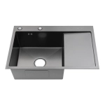 Мойка для кухни врезная Fmark FSC7550Q-L графит из нержавеющей стали, 75*50 см левая с сифоном