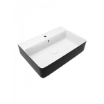 Раковина накладная Watersense Eva 60 Duo W00774 605х415х135 мм с полочкой под смеситель, черно-белый глянец