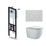 Комплект Инсталляция АНИ Пласт WC1110 1350х500х225 мм без кнопки+Клавиша Ани Пласт WP1300 белая глянцевая+Унитаз подвесной (Торнадо) Knois KN9722003