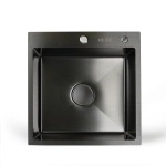 Мойка для кухни врезная OUTE T75050H-1 чёрная из нержавеющей стали, 50*50 см с сифоном