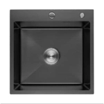 Мойка для кухни врезная OUTE T75050H-1 чёрная из нержавеющей стали, 50*50 см с сифоном